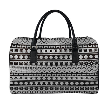 White And Black Knitted Pattern Print Leather Duffle Bag