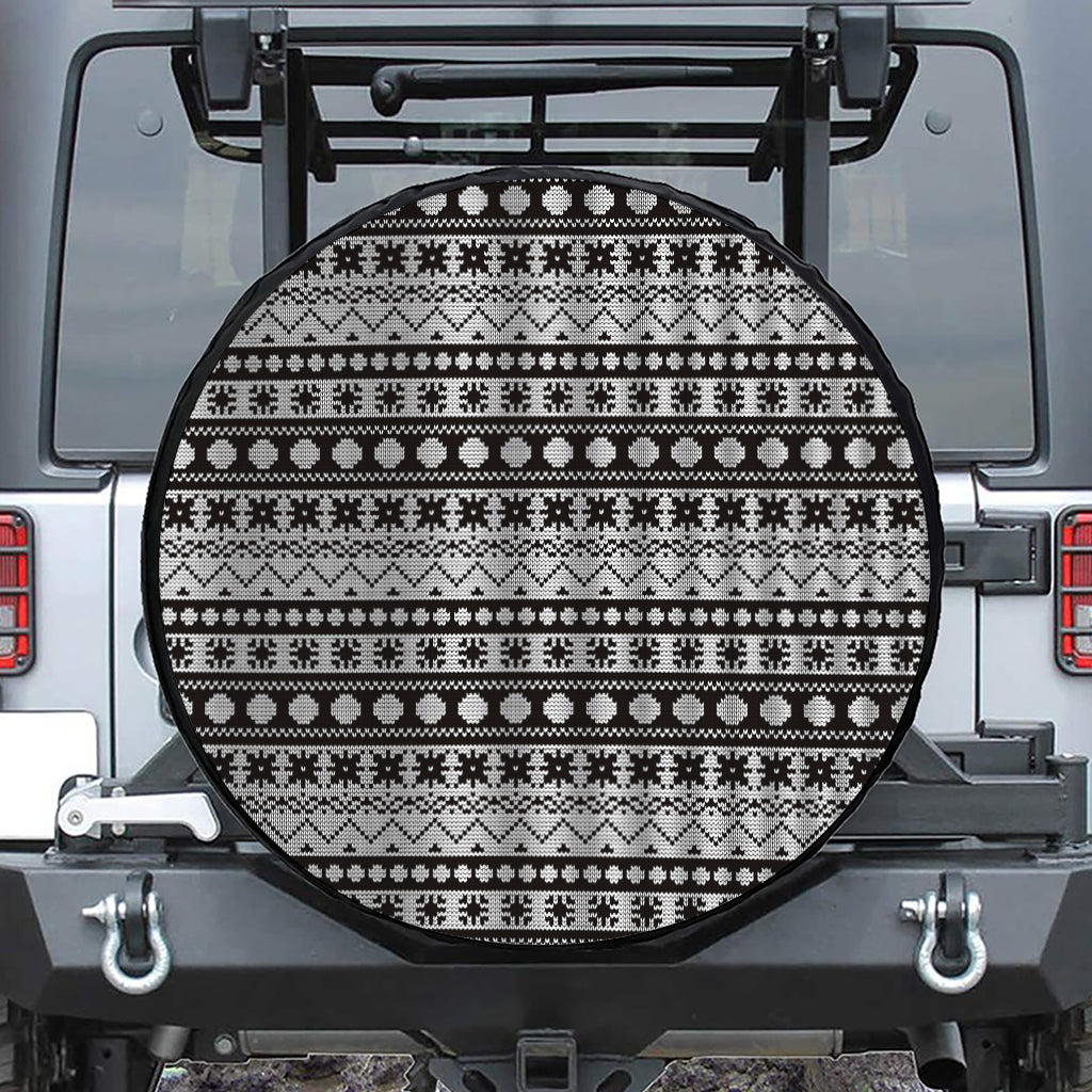 White And Black Knitted Pattern Print Leather Spare Tire Cover