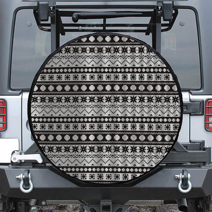 White And Black Knitted Pattern Print Leather Spare Tire Cover