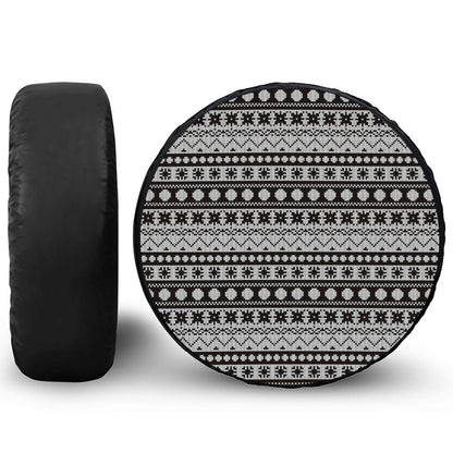 White And Black Knitted Pattern Print Leather Spare Tire Cover