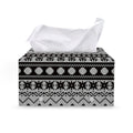White And Black Knitted Pattern Print Leather Tissue Box Cover