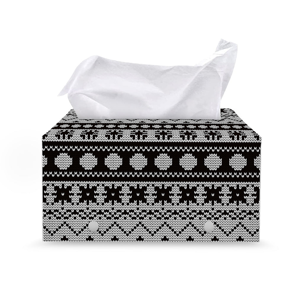 White And Black Knitted Pattern Print Leather Tissue Box Cover