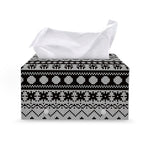 White And Black Knitted Pattern Print Leather Tissue Box Cover