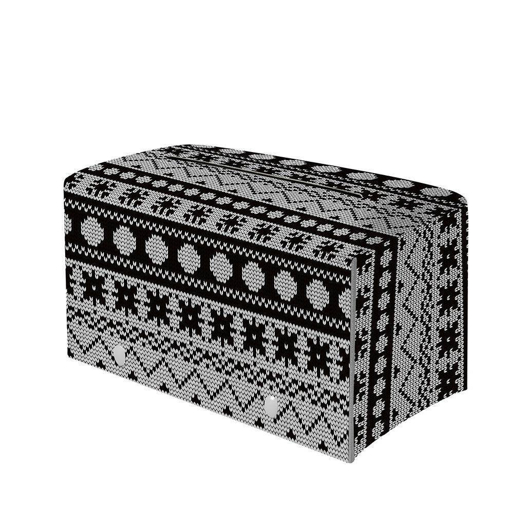 White And Black Knitted Pattern Print Leather Tissue Box Cover