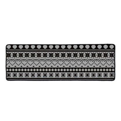 White And Black Knitted Pattern Print Long Kitchen Mat