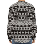 White And Black Knitted Pattern Print Long Sleeve Baseball Jersey