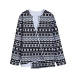 White And Black Knitted Pattern Print Long Sleeve Short Coat