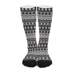 White And Black Knitted Pattern Print Long Socks