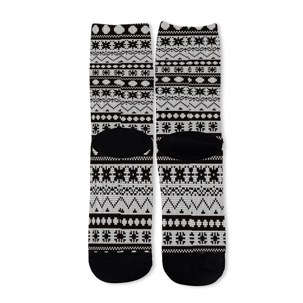 White And Black Knitted Pattern Print Long Socks