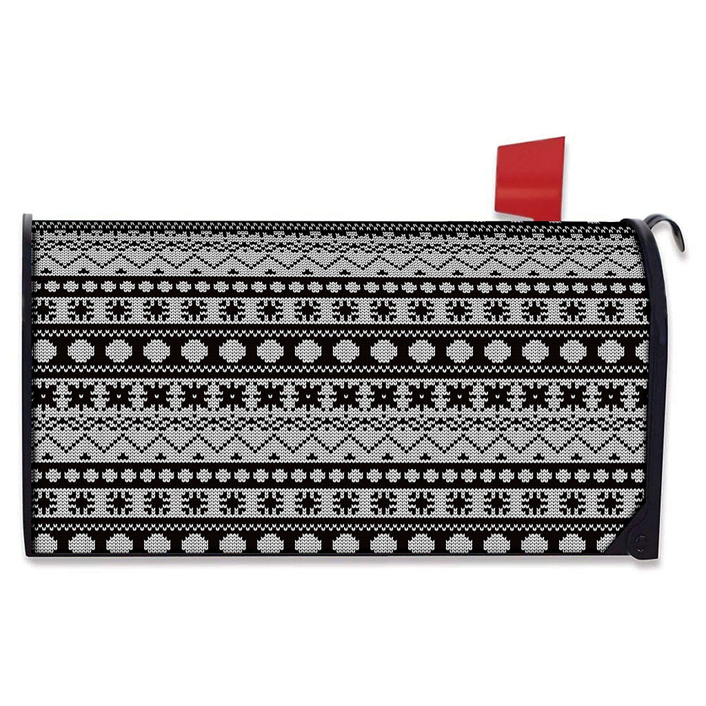 White And Black Knitted Pattern Print Mailbox Cover