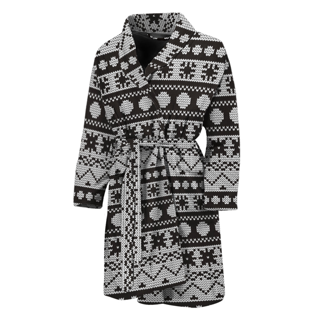 White And Black Knitted Pattern Print Men's Bathrobe