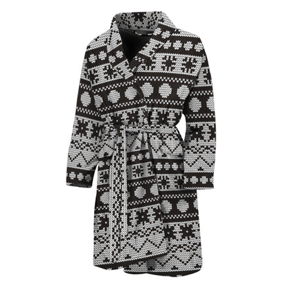 White And Black Knitted Pattern Print Men's Bathrobe