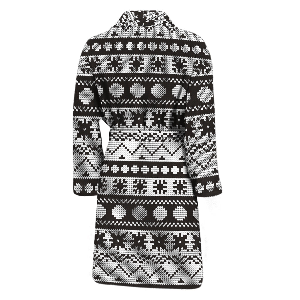 White And Black Knitted Pattern Print Men's Bathrobe