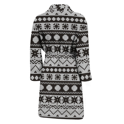 White And Black Knitted Pattern Print Men's Bathrobe
