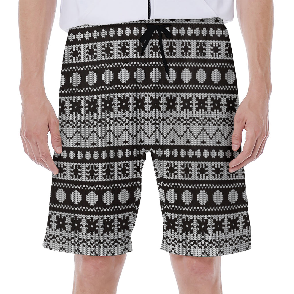 White And Black Knitted Pattern Print Men's Beach Shorts