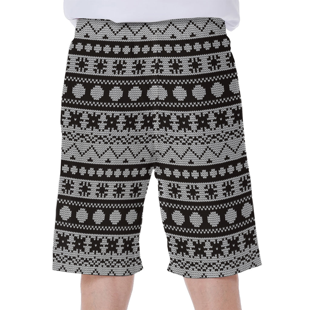 White And Black Knitted Pattern Print Men's Beach Shorts