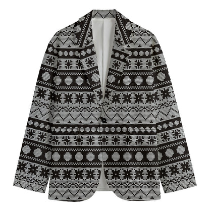 White And Black Knitted Pattern Print Men's Blazer