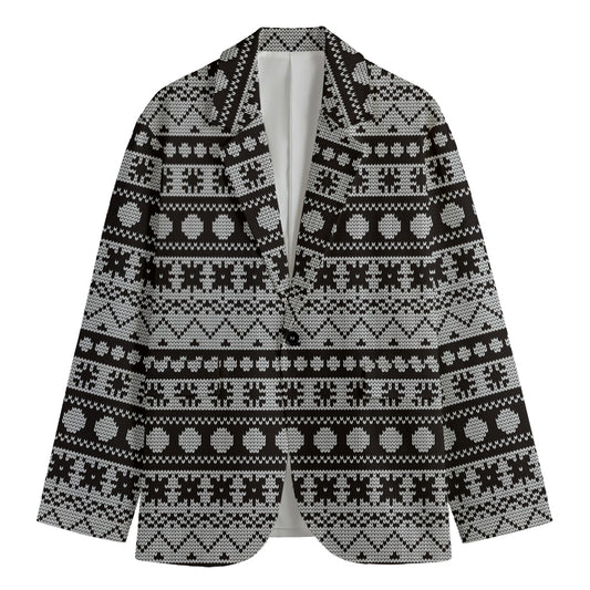 White And Black Knitted Pattern Print Men's Blazer