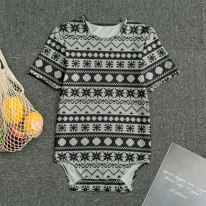 White And Black Knitted Pattern Print Men's Bodysuit