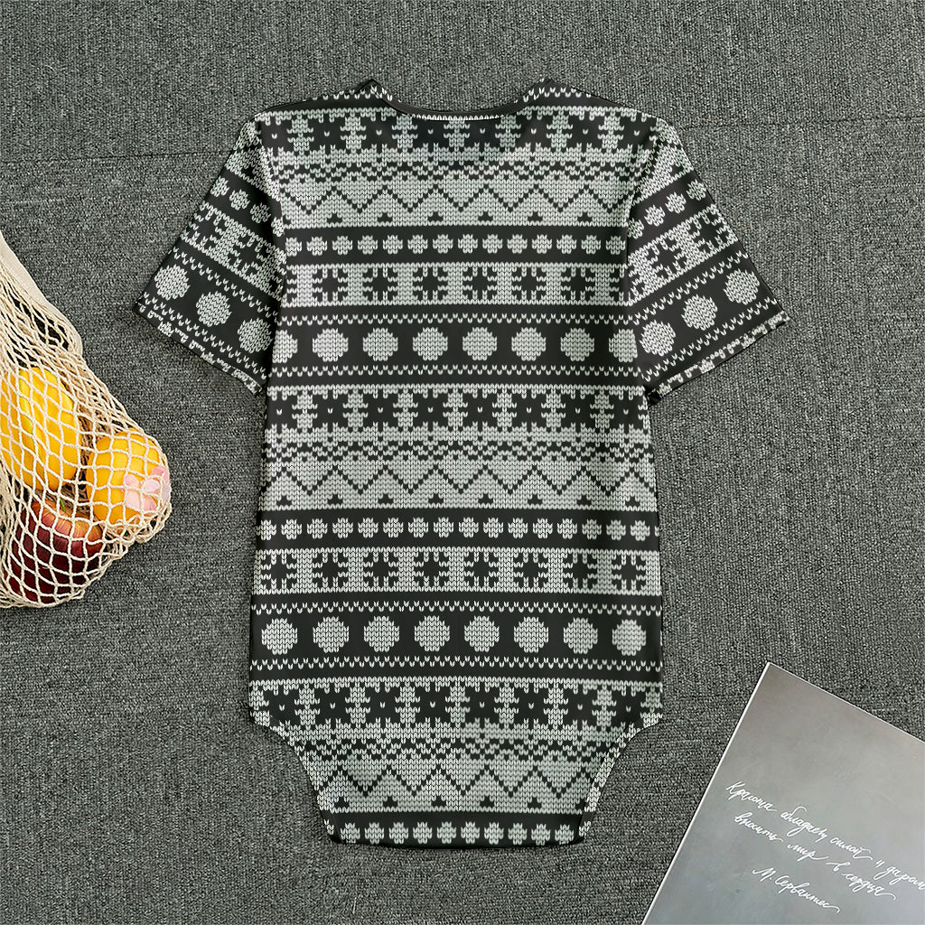White And Black Knitted Pattern Print Men's Bodysuit