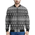 White And Black Knitted Pattern Print Men's Bomber Jacket
