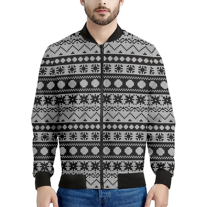 White And Black Knitted Pattern Print Men's Bomber Jacket