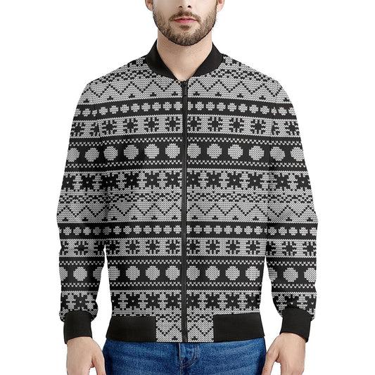 White And Black Knitted Pattern Print Men's Bomber Jacket