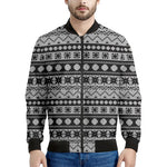 White And Black Knitted Pattern Print Men's Bomber Jacket