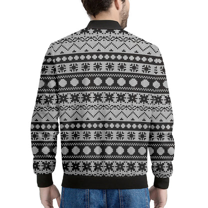 White And Black Knitted Pattern Print Men's Bomber Jacket