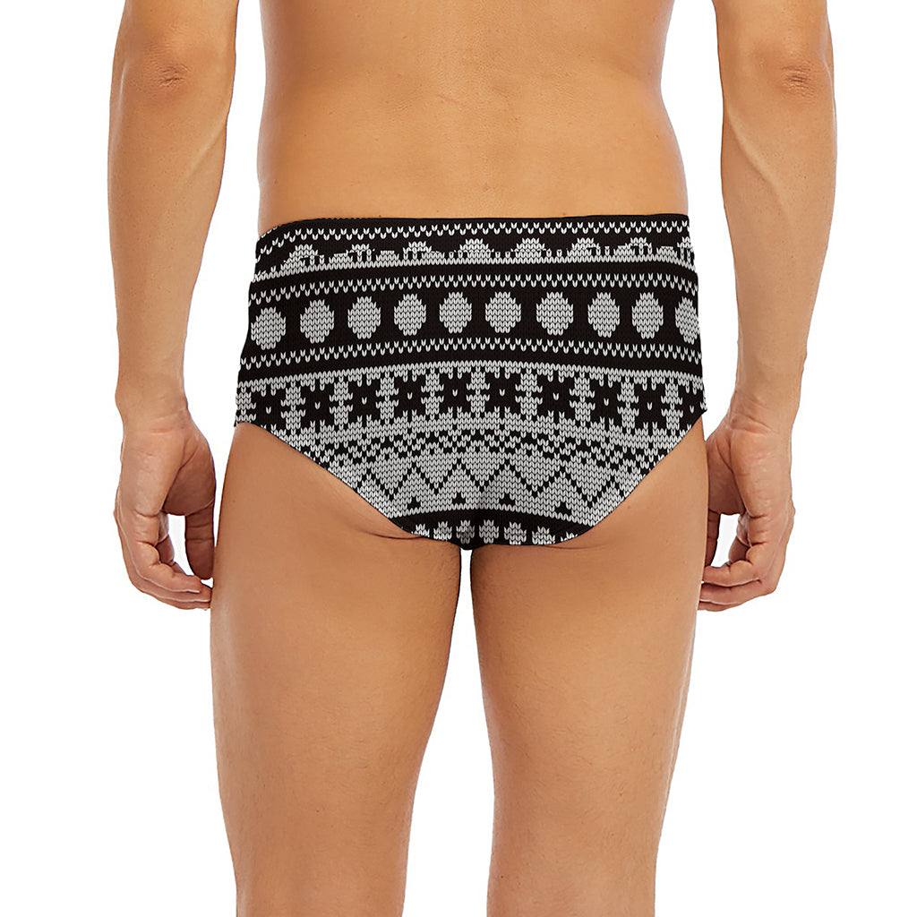 White And Black Knitted Pattern Print Men's Briefs