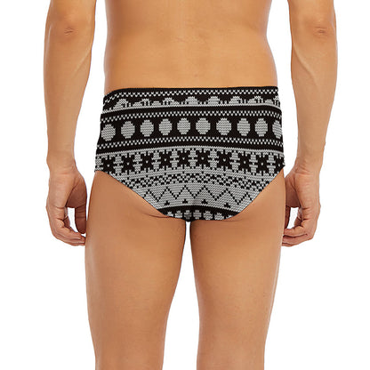 White And Black Knitted Pattern Print Men's Briefs