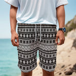 White And Black Knitted Pattern Print Men's Cargo Shorts