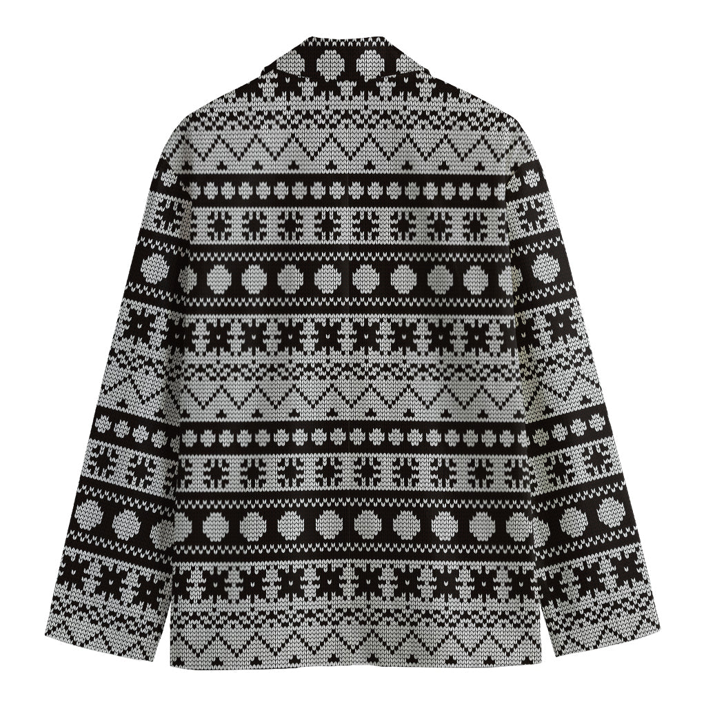 White And Black Knitted Pattern Print Men's Cotton Blazer