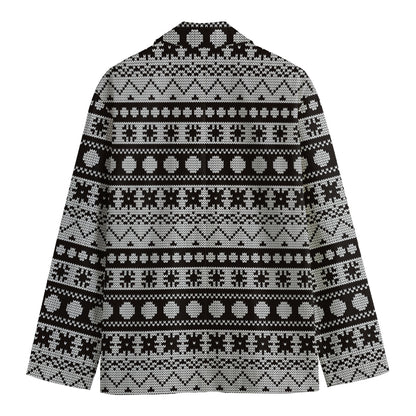 White And Black Knitted Pattern Print Men's Cotton Blazer