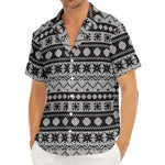 White And Black Knitted Pattern Print Men's Deep V-Neck Shirt