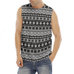 White And Black Knitted Pattern Print Men's Fitness Tank Top