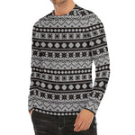 White And Black Knitted Pattern Print Men's Long Sleeve Rash Guard