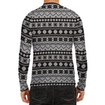 White And Black Knitted Pattern Print Men's Long Sleeve Rash Guard