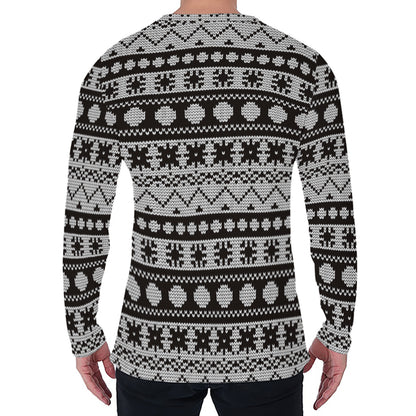 White And Black Knitted Pattern Print Men's Long Sleeve T-Shirt