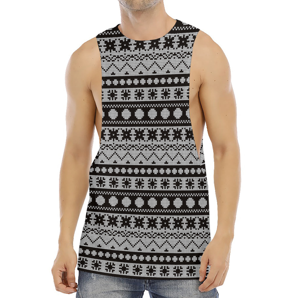 White And Black Knitted Pattern Print Men's Muscle Tank Top