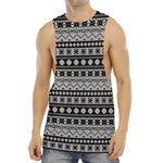 White And Black Knitted Pattern Print Men's Muscle Tank Top