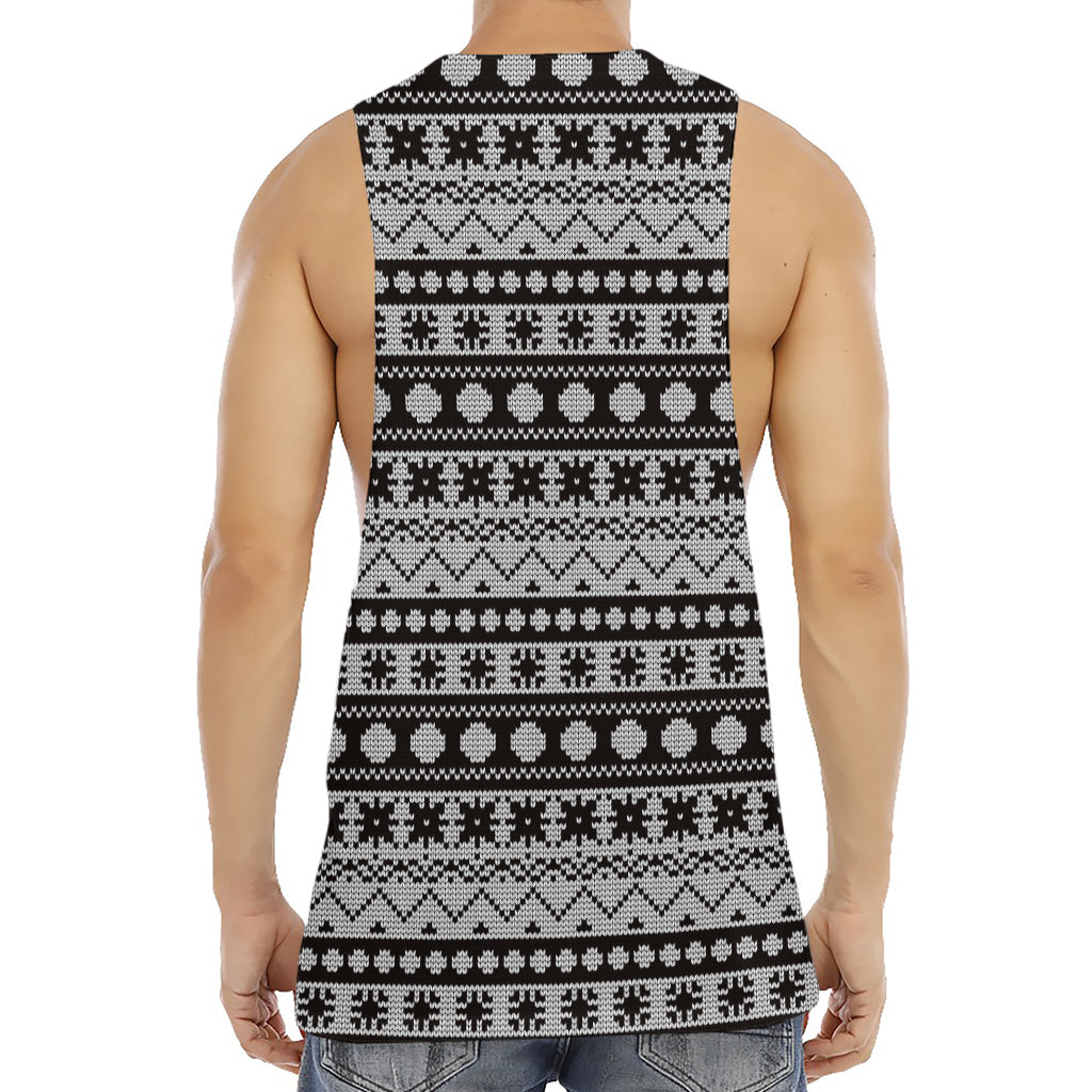 White And Black Knitted Pattern Print Men's Muscle Tank Top