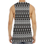 White And Black Knitted Pattern Print Men's Muscle Tank Top