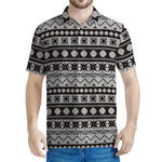 White And Black Knitted Pattern Print Men's Polo Shirt