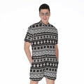 White And Black Knitted Pattern Print Men's Romper