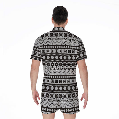 White And Black Knitted Pattern Print Men's Rompers