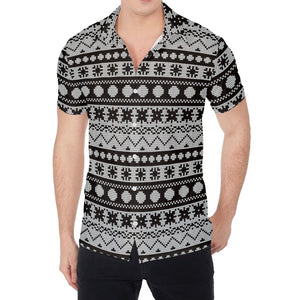 White And Black Knitted Pattern Print Men's Shirt