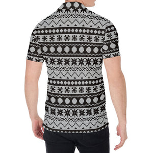 White And Black Knitted Pattern Print Men's Shirt