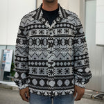 White And Black Knitted Pattern Print Men's Shirt Jacket
