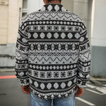 White And Black Knitted Pattern Print Men's Shirt Jacket
